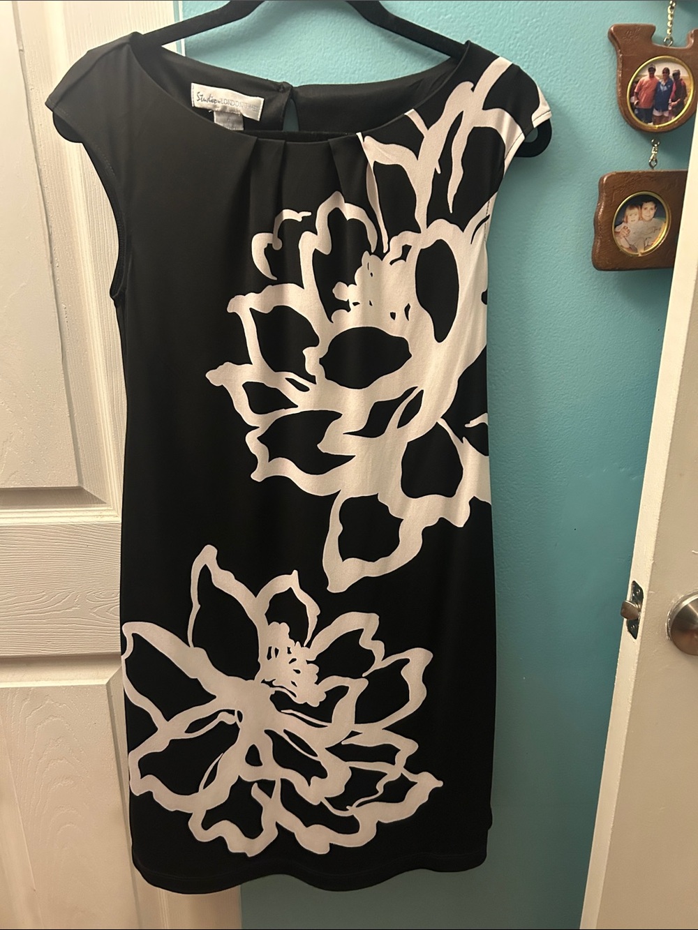 London Times Black Dress with White Floral Print